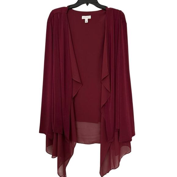 Susan Graver Liquid Knit Open Front Waterfall Cardigan Chiffon Accents Size 5X - Picture 1 of 13